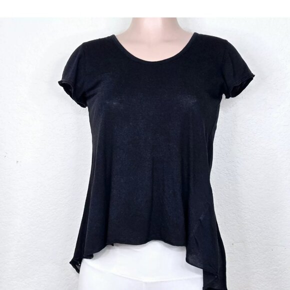 Talia Hancock Tops - Talia Hancock Black Short Sleeve T-shirt Top Sheer Back Shark Bite